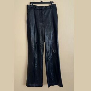 Babaton Aritzia Black Faux Leather Wide Leg Trouser Pants Size 8